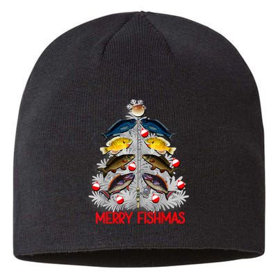 Merry Fishmas Christmas Tree Fish Fishing Fisherman Xmas Sustainable Beanie