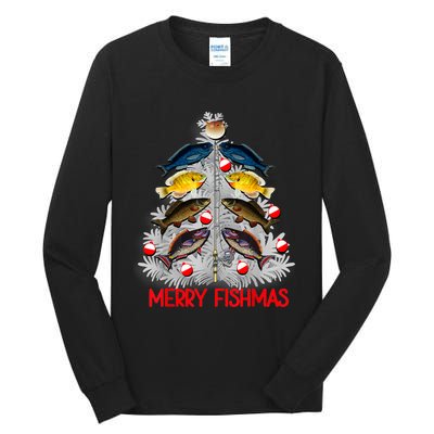 Merry Fishmas Christmas Tree Fish Fishing Fisherman Xmas Tall Long Sleeve T-Shirt