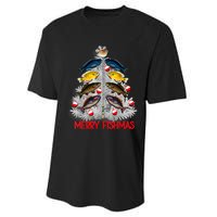 Merry Fishmas Christmas Tree Fish Fishing Fisherman Xmas Performance Sprint T-Shirt