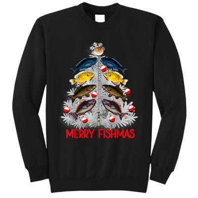 Merry Fishmas Christmas Tree Fish Fishing Fisherman Xmas Tall Sweatshirt