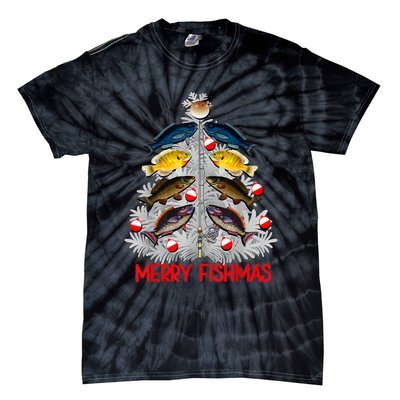 Merry Fishmas Christmas Tree Fish Fishing Fisherman Xmas Tie-Dye T-Shirt