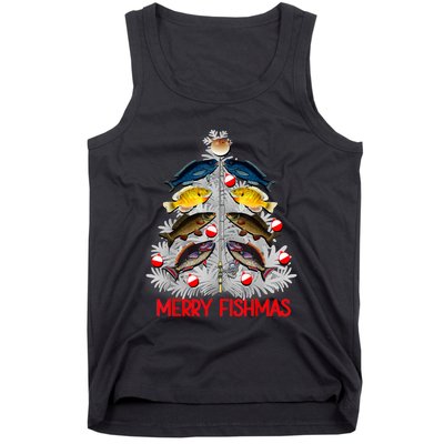 Merry Fishmas Christmas Tree Fish Fishing Fisherman Xmas Tank Top