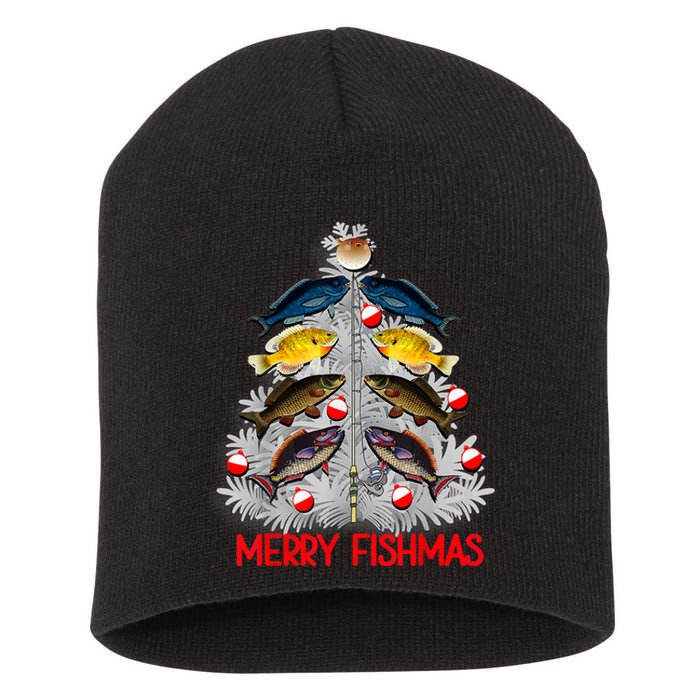 Merry Fishmas Christmas Tree Fish Fishing Fisherman Xmas Short Acrylic Beanie