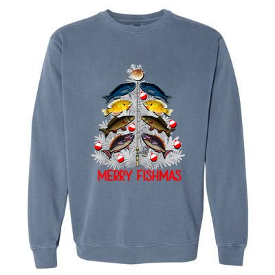 Merry Fishmas Christmas Tree Fish Fishing Fisherman Xmas Garment-Dyed Sweatshirt