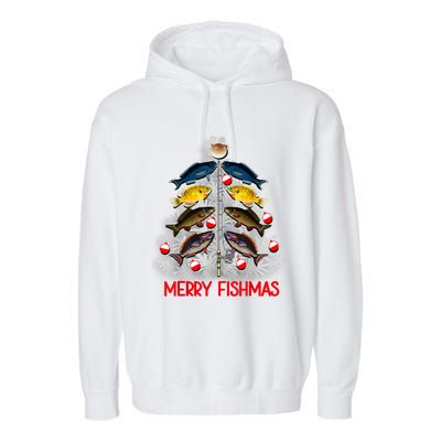 Merry Fishmas Christmas Tree Fish Fishing Fisherman Xmas Garment-Dyed Fleece Hoodie