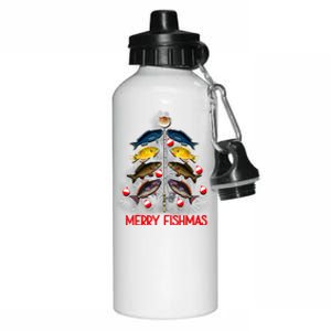 Merry Fishmas Christmas Tree Fish Fishing Fisherman Xmas Aluminum Water Bottle