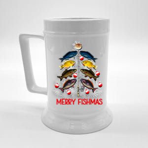 Merry Fishmas Christmas Tree Fish Fishing Fisherman Xmas Beer Stein