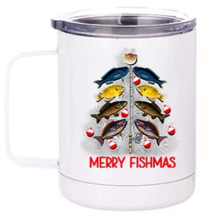 Merry Fishmas Christmas Tree Fish Fishing Fisherman Xmas 12 oz Stainless Steel Tumbler Cup