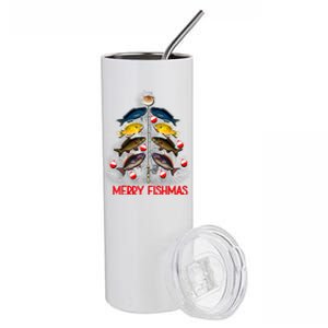 Merry Fishmas Christmas Tree Fish Fishing Fisherman Xmas Stainless Steel Tumbler