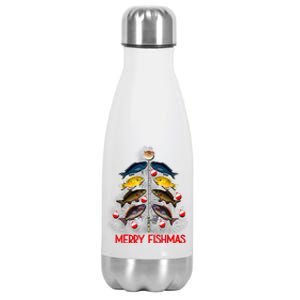 Merry Fishmas Christmas Tree Fish Fishing Fisherman Xmas Stainless Steel Insulated Water Bottle