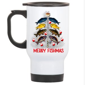 Merry Fishmas Christmas Tree Fish Fishing Fisherman Xmas Stainless Steel Travel Mug