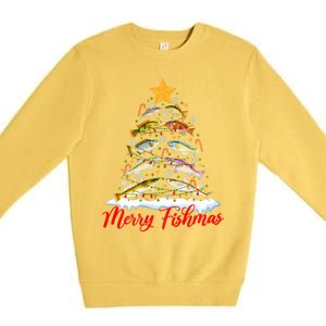 Merry Fishmas Christmas Tree Fish Fishing Fisherman Xmas Premium Crewneck Sweatshirt