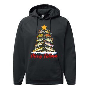 Merry Fishmas Christmas Tree Fish Fishing Fisherman Xmas Performance Fleece Hoodie