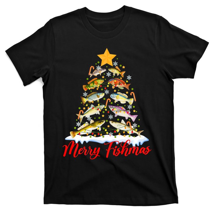 Merry Fishmas Christmas Tree Fish Fishing Fisherman Xmas T-Shirt