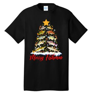 Merry Fishmas Christmas Tree Fish Fishing Fisherman Xmas Tall T-Shirt