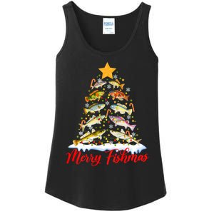 Merry Fishmas Christmas Tree Fish Fishing Fisherman Xmas Ladies Essential Tank