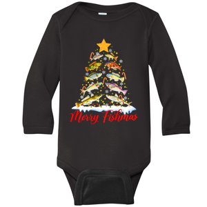 Merry Fishmas Christmas Tree Fish Fishing Fisherman Xmas Baby Long Sleeve Bodysuit