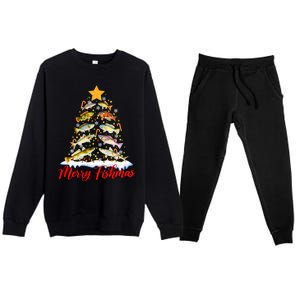 Merry Fishmas Christmas Tree Fish Fishing Fisherman Xmas Premium Crewneck Sweatsuit Set