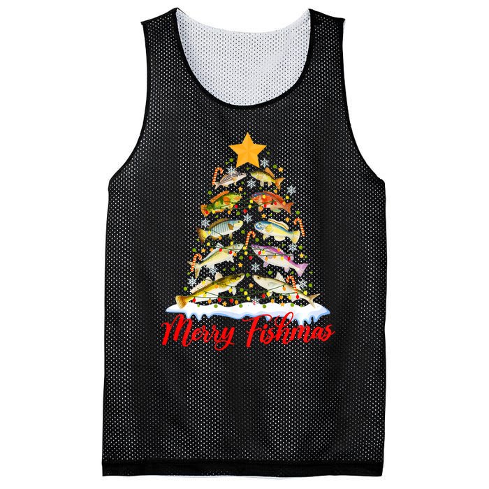 Merry Fishmas Christmas Tree Fish Fishing Fisherman Xmas Mesh Reversible Basketball Jersey Tank