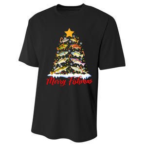 Merry Fishmas Christmas Tree Fish Fishing Fisherman Xmas Performance Sprint T-Shirt