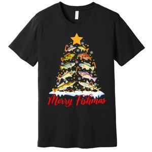 Merry Fishmas Christmas Tree Fish Fishing Fisherman Xmas Premium T-Shirt