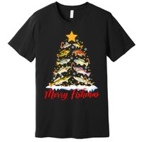 Merry Fishmas Christmas Tree Fish Fishing Fisherman Xmas Premium T-Shirt