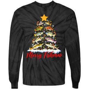 Merry Fishmas Christmas Tree Fish Fishing Fisherman Xmas Tie-Dye Long Sleeve Shirt