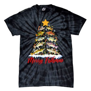 Merry Fishmas Christmas Tree Fish Fishing Fisherman Xmas Tie-Dye T-Shirt