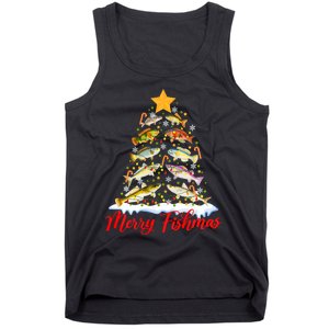 Merry Fishmas Christmas Tree Fish Fishing Fisherman Xmas Tank Top