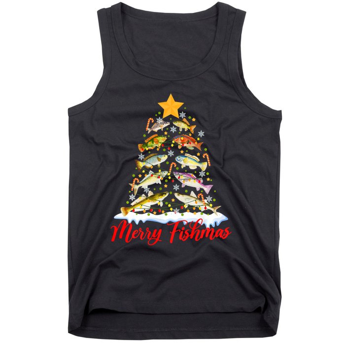 Merry Fishmas Christmas Tree Fish Fishing Fisherman Xmas Tank Top