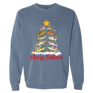 Merry Fishmas Christmas Tree Fish Fishing Fisherman Xmas Garment-Dyed Sweatshirt