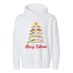 Merry Fishmas Christmas Tree Fish Fishing Fisherman Xmas Garment-Dyed Fleece Hoodie