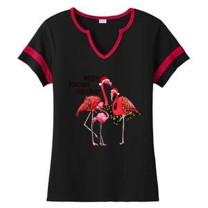 Merry Flocking Christmas Day Pink Flamingo Xmas Holidays Cool Gift Ladies Halftime Notch Neck Tee