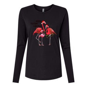 Merry Flocking Christmas Day Pink Flamingo Xmas Holidays Cool Gift Womens Cotton Relaxed Long Sleeve T-Shirt