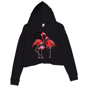 Merry Flocking Christmas Day Pink Flamingo Xmas Holidays Cool Gift Crop Fleece Hoodie