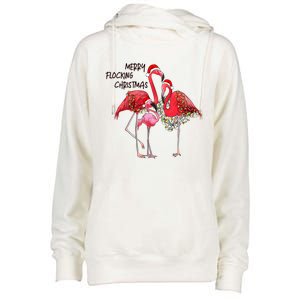 Merry Flocking Christmas Day Pink Flamingo Xmas Holidays Cool Gift Womens Funnel Neck Pullover Hood