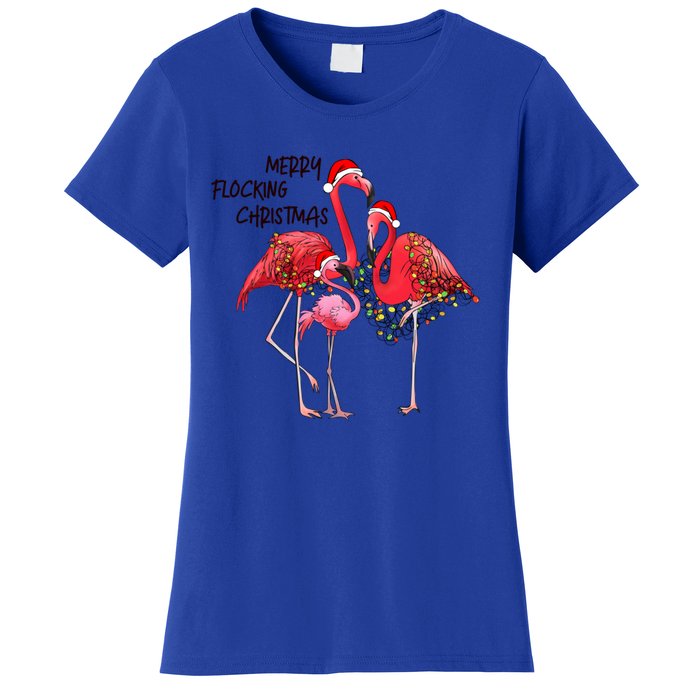 Merry Flocking Christmas Day Pink Flamingo Xmas Holidays Cool Gift Women's T-Shirt