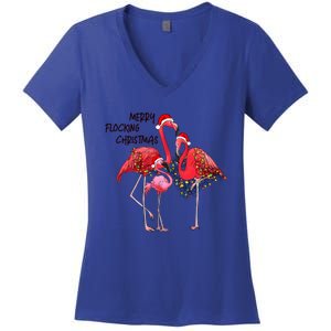 Merry Flocking Christmas Day Pink Flamingo Xmas Holidays Cool Gift Women's V-Neck T-Shirt