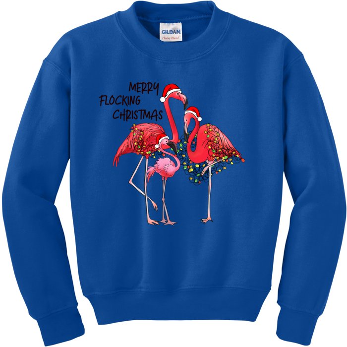 Merry Flocking Christmas Day Pink Flamingo Xmas Holidays Cool Gift Kids Sweatshirt