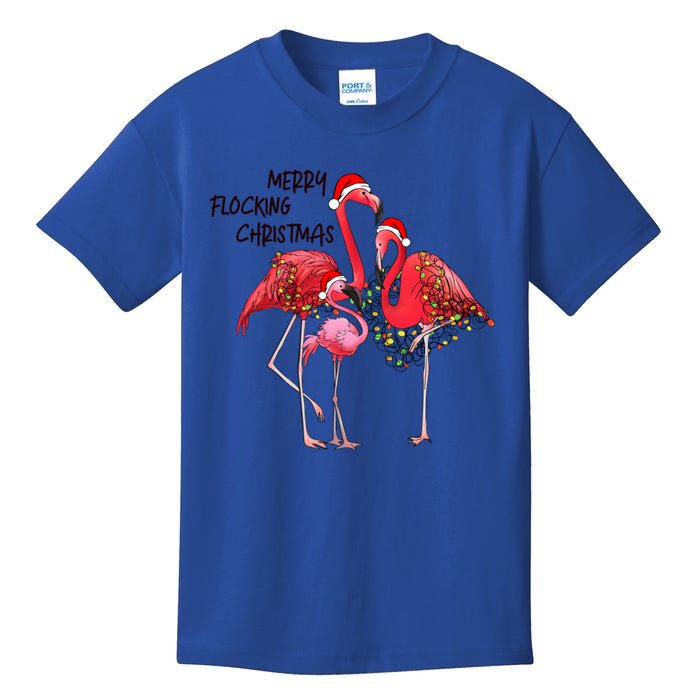 Merry Flocking Christmas Day Pink Flamingo Xmas Holidays Cool Gift Kids T-Shirt