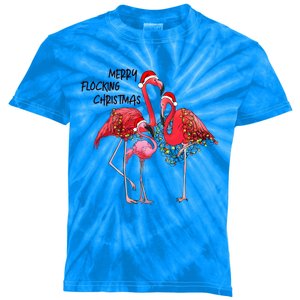 Merry Flocking Christmas Day Pink Flamingo Xmas Holidays Cool Gift Kids Tie-Dye T-Shirt