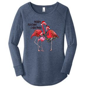 Merry Flocking Christmas Day Pink Flamingo Xmas Holidays Cool Gift Women's Perfect Tri Tunic Long Sleeve Shirt