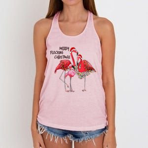 Merry Flocking Christmas Day Pink Flamingo Xmas Holidays Cool Gift Women's Knotted Racerback Tank