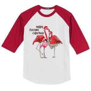 Merry Flocking Christmas Day Pink Flamingo Xmas Holidays Cool Gift Kids Colorblock Raglan Jersey