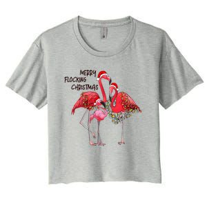 Merry Flocking Christmas Day Pink Flamingo Xmas Holidays Cool Gift Women's Crop Top Tee