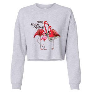 Merry Flocking Christmas Day Pink Flamingo Xmas Holidays Cool Gift Cropped Pullover Crew