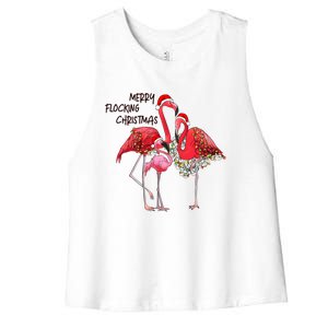 Merry Flocking Christmas Day Pink Flamingo Xmas Holidays Cool Gift Women's Racerback Cropped Tank