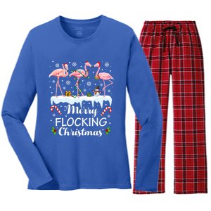 Merry Flocking Christmas Santa Flamingo Funny Xmas Pajamas Gift Women's Long Sleeve Flannel Pajama Set 