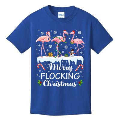 Merry Flocking Christmas Santa Flamingo Funny Xmas Pajamas Gift Kids T-Shirt