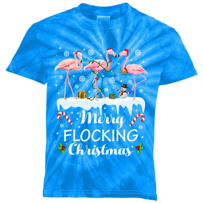 Merry Flocking Christmas Santa Flamingo Funny Xmas Pajamas Gift Kids Tie-Dye T-Shirt